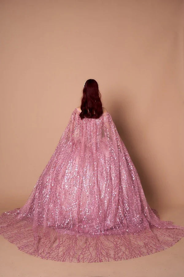 Cape Sleeve Glitter Quinceanera Dress Appliqué Off-Shoulder Ball Gown by Calla SCL-30003