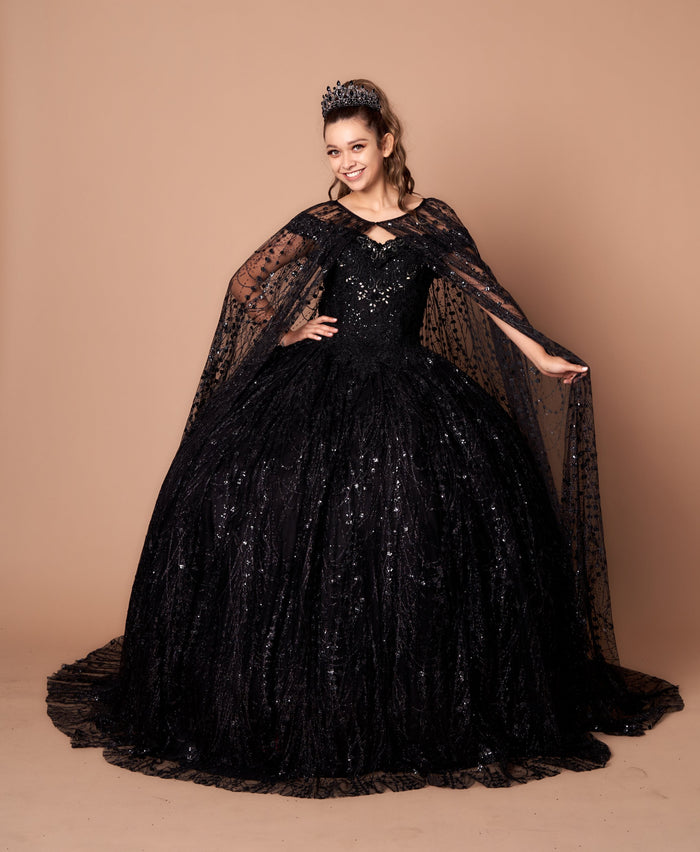 Cape Sleeve Glitter Quinceanera Dress Appliqué Off-Shoulder Ball Gown by Calla SCL-30003