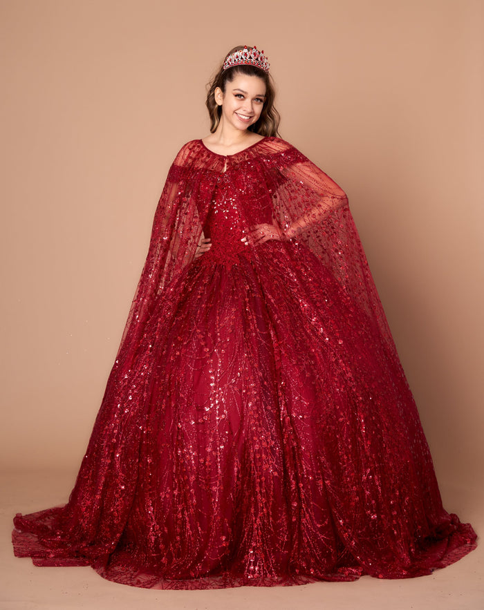 Cape Sleeve Glitter Quinceanera Dress Appliqué Off-Shoulder Ball Gown by Calla SCL-30003