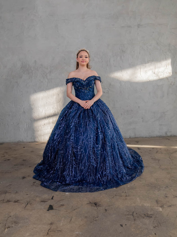 Cape Sleeve Glitter Quinceanera Dress Appliqué Off-Shoulder Ball Gown by Calla SCL-30003
