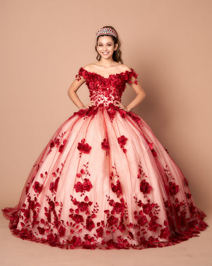 3D Floral Quinceanera Dress Off Shoulder Ball Gown by Calla SCL30005