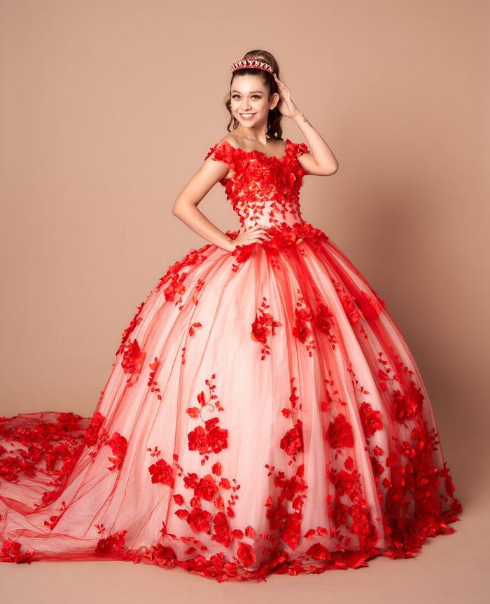 3D Floral Quinceanera Dress Off Shoulder Ball Gown by Calla SCL30005