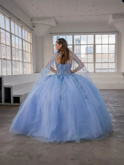 Calla SCL-30006 Sleeveless Quince Dress Detachable Cape Sleeve Ball Gown