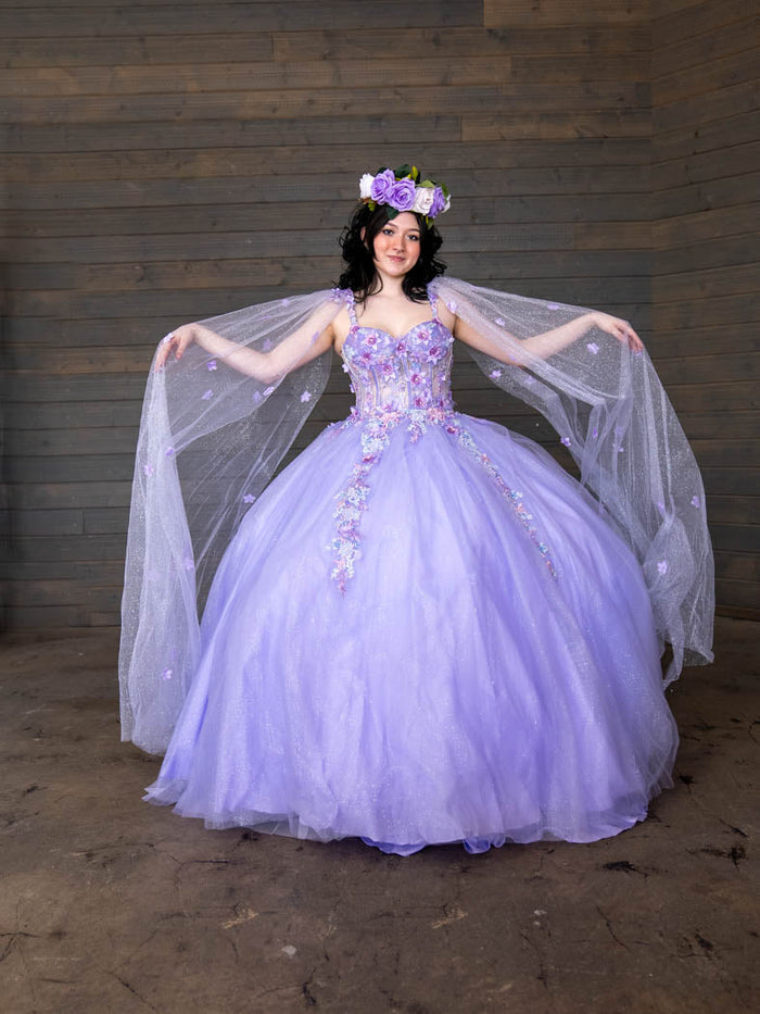 Calla SCL-30006 Sleeveless Quince Dress Detachable Cape Sleeve Ball Gown
