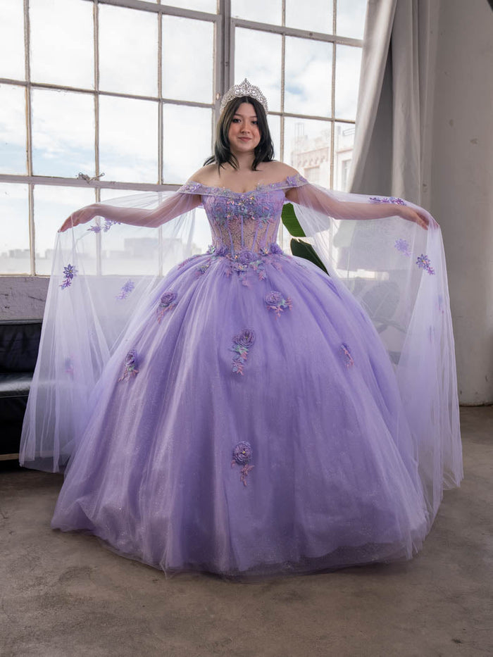 Off Shoulder Quince Dress Cape Sleeve Ball Gown by Calla SCL30008