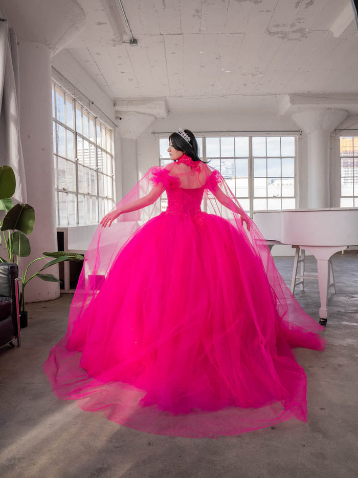 Removable Off the Shoulder Quinceanera Dress Embroidered Cape Ball Gown by Calla SCL-30010