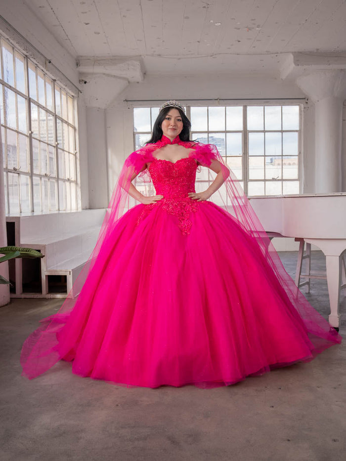Removable Off the Shoulder Quinceanera Dress Embroidered Cape Ball Gown by Calla SCL-30010