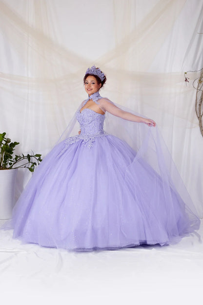 Removable Off the Shoulder Quinceanera Dress Embroidered Cape Ball Gown by Calla SCL-30010
