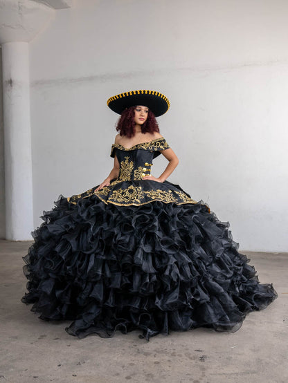 Ruffled Charro Quinceanera Dress Off Shoulder Ball Gown by Calla SCL-30013