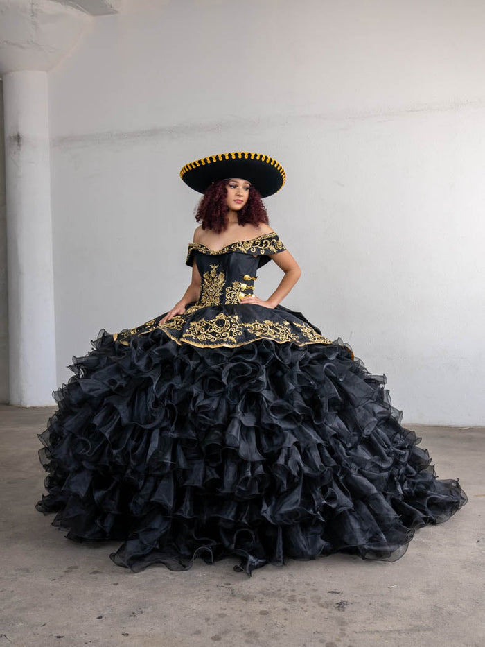 Ruffled Charro Quinceanera Dress Off Shoulder Ball Gown by Calla SCL-30013