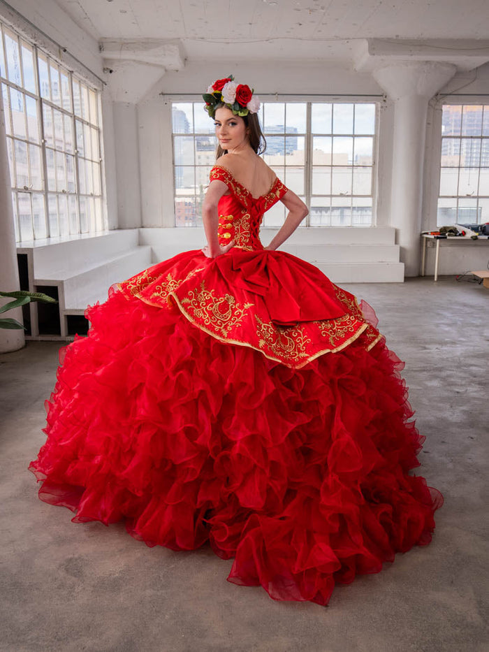 Ruffled Charro Quinceanera Dress Off Shoulder Ball Gown by Calla SCL-30013