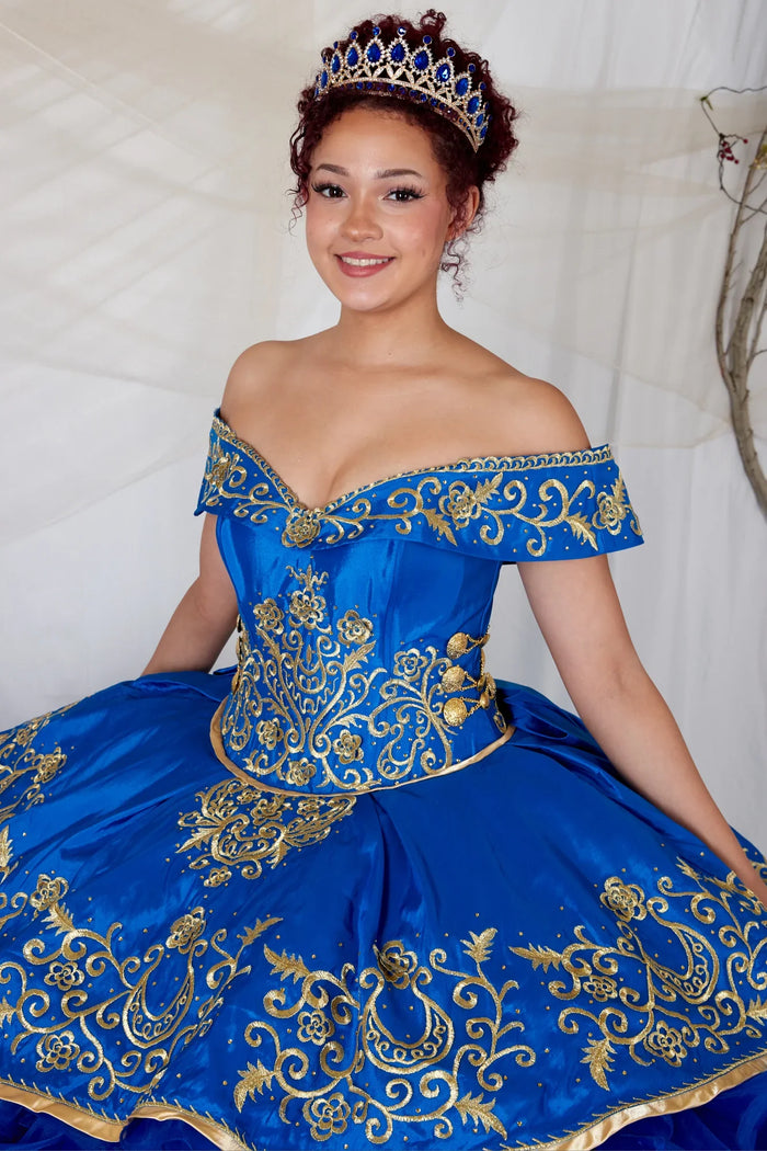 Ruffled Charro Quinceanera Dress Off Shoulder Ball Gown by Calla SCL-30013