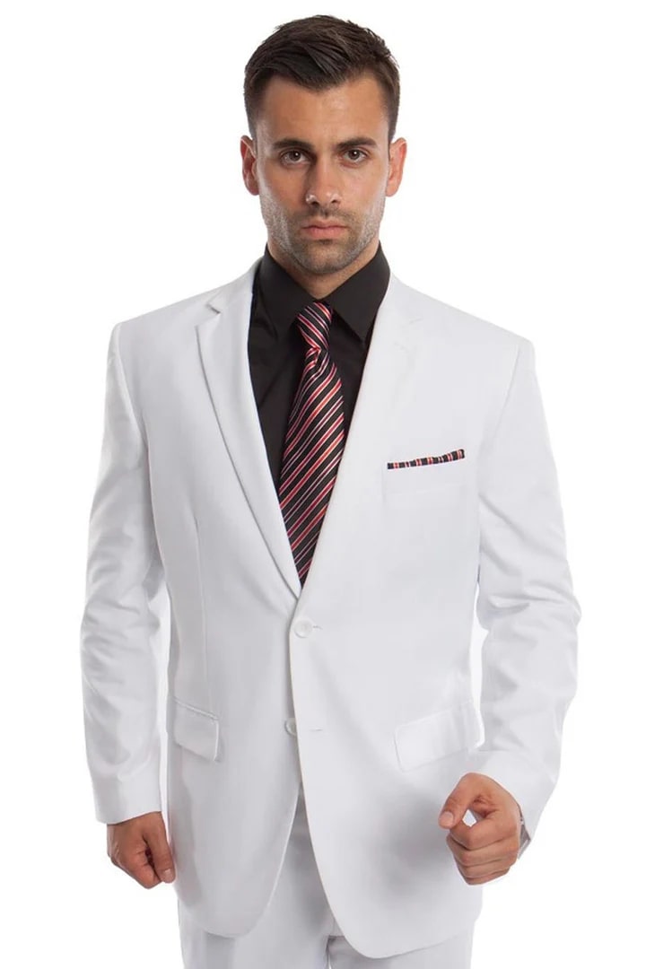 White Wedding Suit For Men - Perfect For Groom - Men's Two Button Basic Modern Fit Business Suit In White - Men's Tuxedo USA