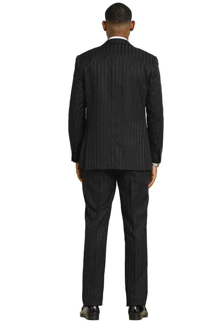 Stacy Adams Modern Fit Black Suit  Vested Tonal Shadow Pinstripe Style