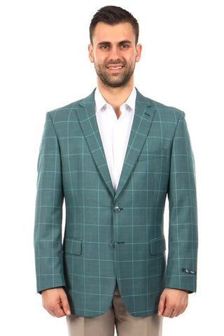 Saco vaquero - Western Sport Coat - Western Blazer - Men's Two Button Windowpane Plaid Green Sport Coat