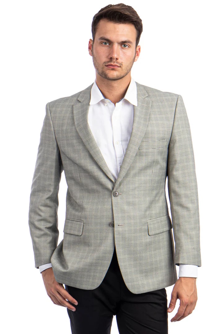 Saco vaquero - Western Sport Coat - Western Blazer - Men's Two Button Regular Fit Sport Coat In Light Green Glen Plaid