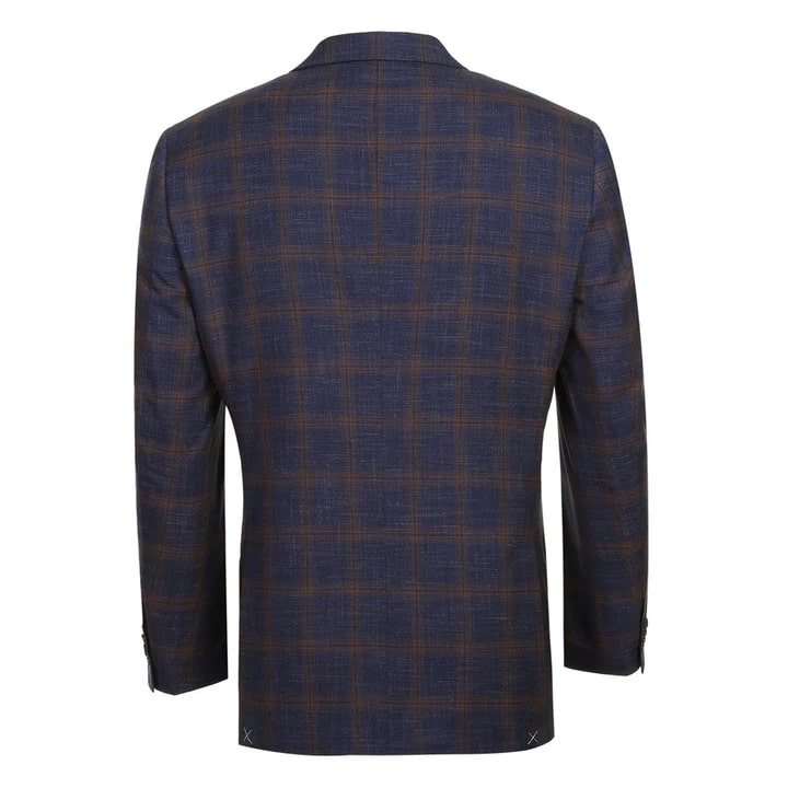 Saco vaquero - Western Sport Coat - Western Blazer - Mens Slim Fit Two Button Sport Coat Blazer In Navy Blue & Gold Windowpane Plaid