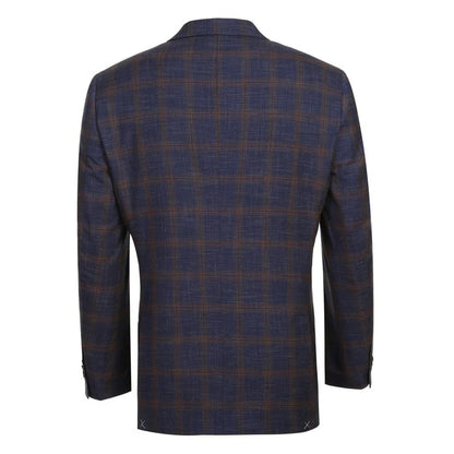 Saco vaquero - Western Sport Coat - Western Blazer - Mens Slim Fit Two Button Sport Coat Blazer In Navy Blue & Gold Windowpane Plaid