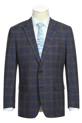 Saco vaquero - Western Sport Coat - Western Blazer - Mens Slim Fit Two Button Sport Coat Blazer Navy Blue & Gold Windowpane Plaid