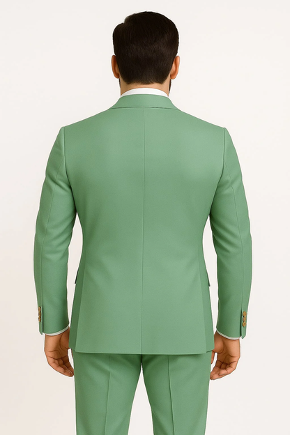 Mens Sage Green Double-Breasted Suits with Gold Button  Formal Slim Fit 2-Piece Pistachio Color