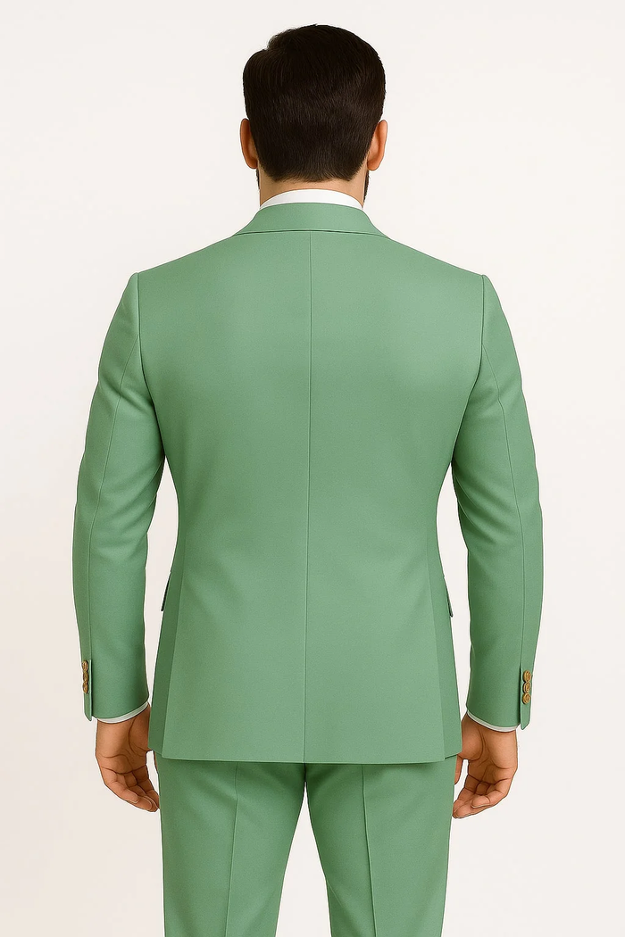 Mens Sage Green Double-Breasted Suit with Gold Buttons  Formal Slim Fit 2-Piece Pistachio Color