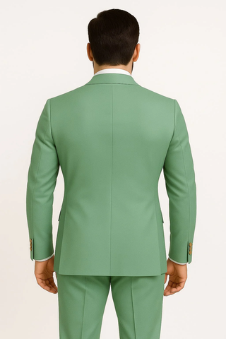 Mens Sage Green Double-Breasted Suits with Gold Button – Formal Slim Fit 2-Piece Pistachio Color