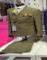 rossiman-suit-sage-green-burnt-orange-windowpane-plaid-double-breasted-suit - Size: 38-short-j