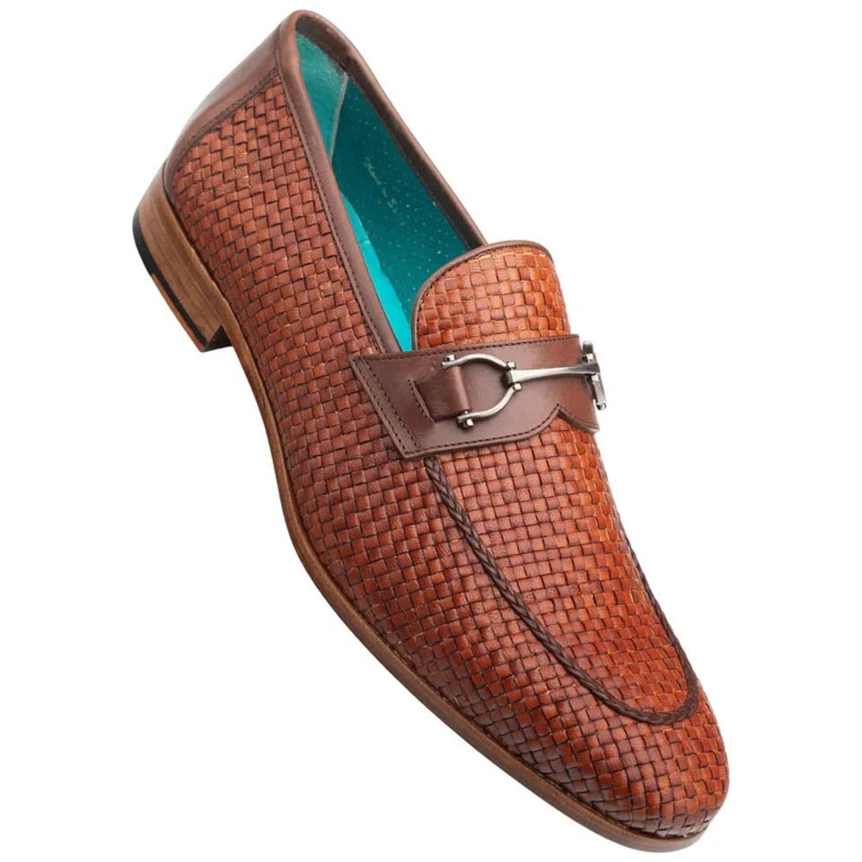 Mezlan Men's Salva Hand-Woven Bit Loafers ƒ?? Cognac & Brown Leather Slip-Ons