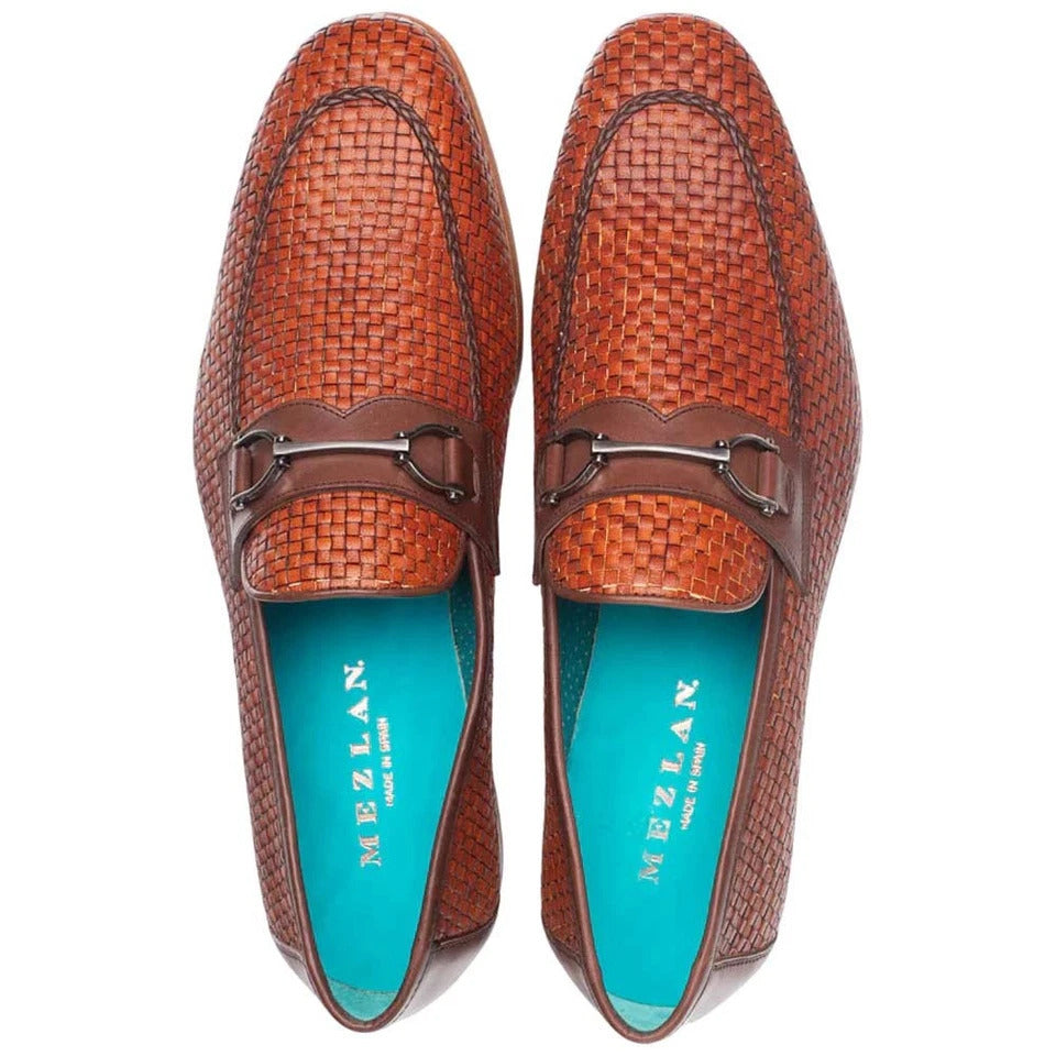 Mezlan Men's Salva Hand-Woven Bit Loafers ƒ?? Cognac & Brown Leather Slip-Ons