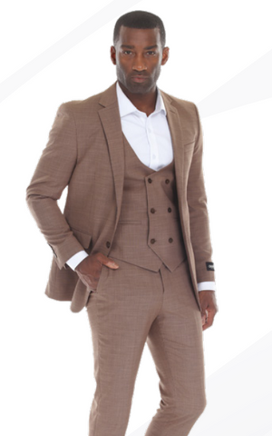 Dark Tan ~ Mocha Suits For Wedding - Tan Groomsmen Suits - Double Breasted Suit