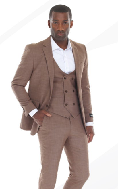 Dark Tan ~ Mocha Suits For Wedding - Tan Groomsmen Suits - Double Breasted Suit