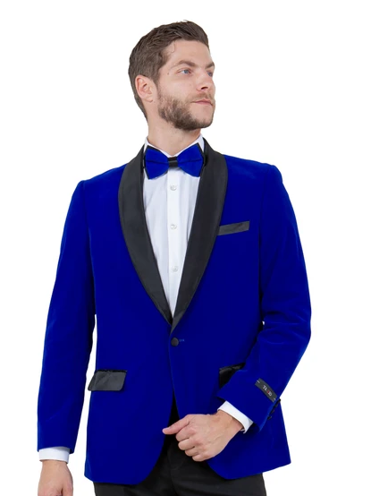 Men’s Royal Blue Velvet Tuxedo Dinner Jacket with Black Shawl Lapel Formal Blazer