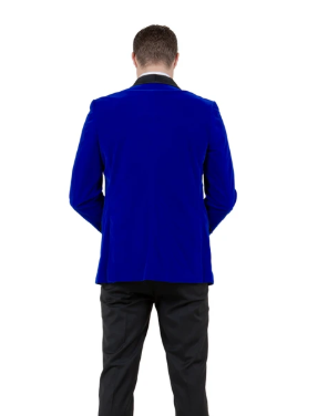 Men’s Royal Blue Velvet Tuxedo Dinner Jacket with Black Shawl Lapel Formal Blazer