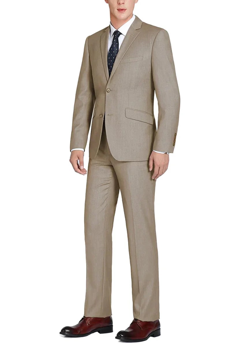 Mens Taupe Classic Fit 2-Button Suit with Optional Vest