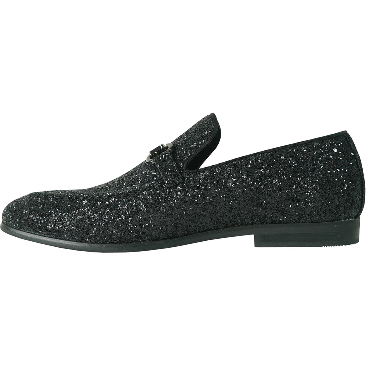 Bravo Mens Modern Glitter Sequin Prom Tuxedo Buckle Loafer in Black - Men's Dress Shoes