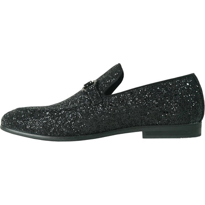 Bravo Mens Modern Glitter Sequin Prom Tuxedo Buckle Loafer in Black - Men's Dress Shoes
