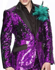 Sequin Tuxedo - Mens Shiny Suit - Stage Flashy Metallic Color Suit  in Color Red - Gold Silver or Purple or Green