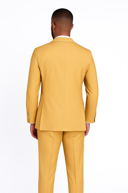 Light Gold Tuxedo Suit for Men  Elegant Two-Piece Wedding and Prom Suit with Satin Shawl Lapel - Mustard Color