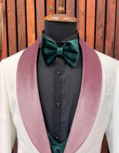 White and Pink Tuxedo - Prom Suit (Jacket  Pants  Vest  Bowtie Package)