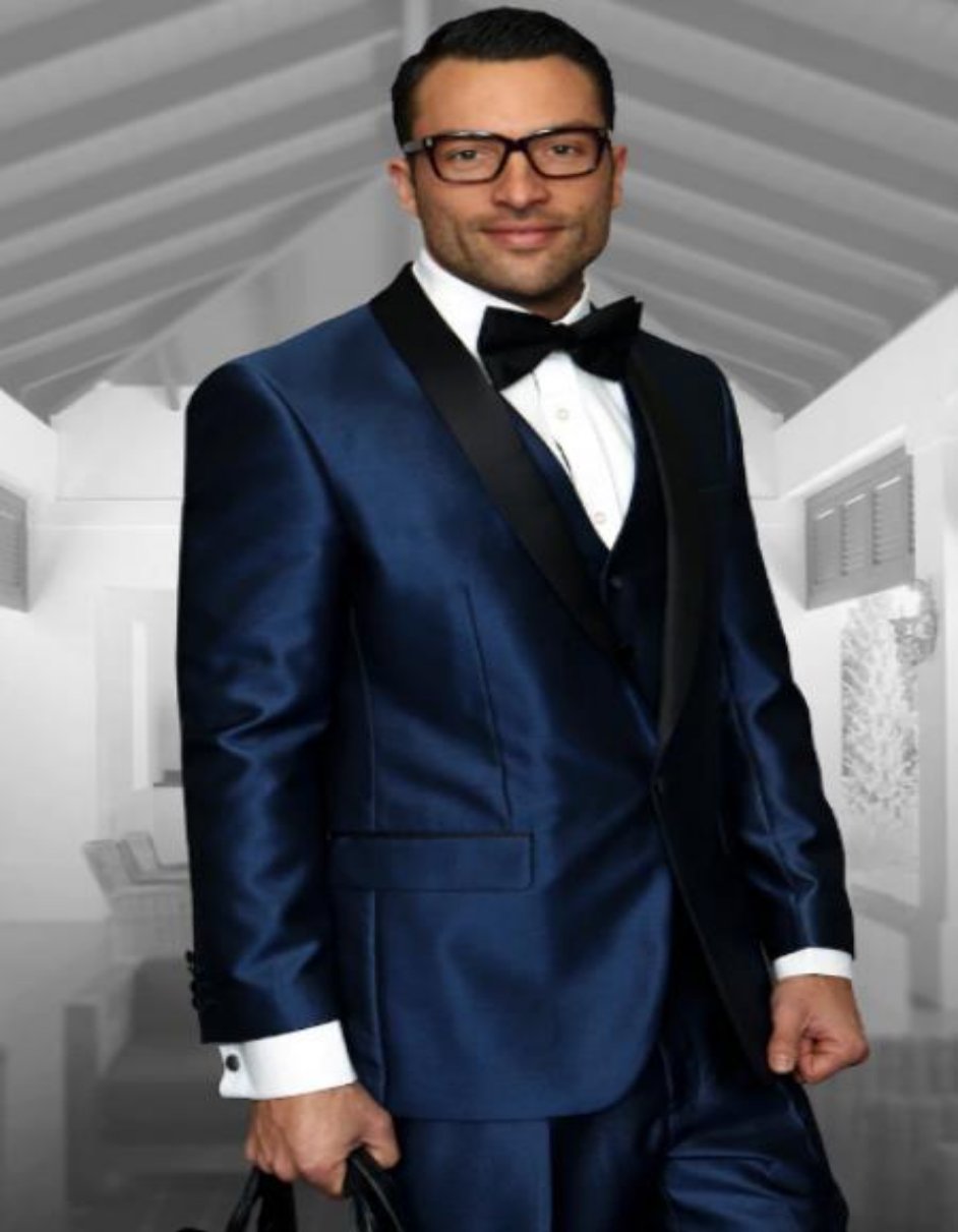 Shiny Indigo Tuxedo - Sharkskin Royal Blue Tuxedo Suit - Men's Tuxedo USA