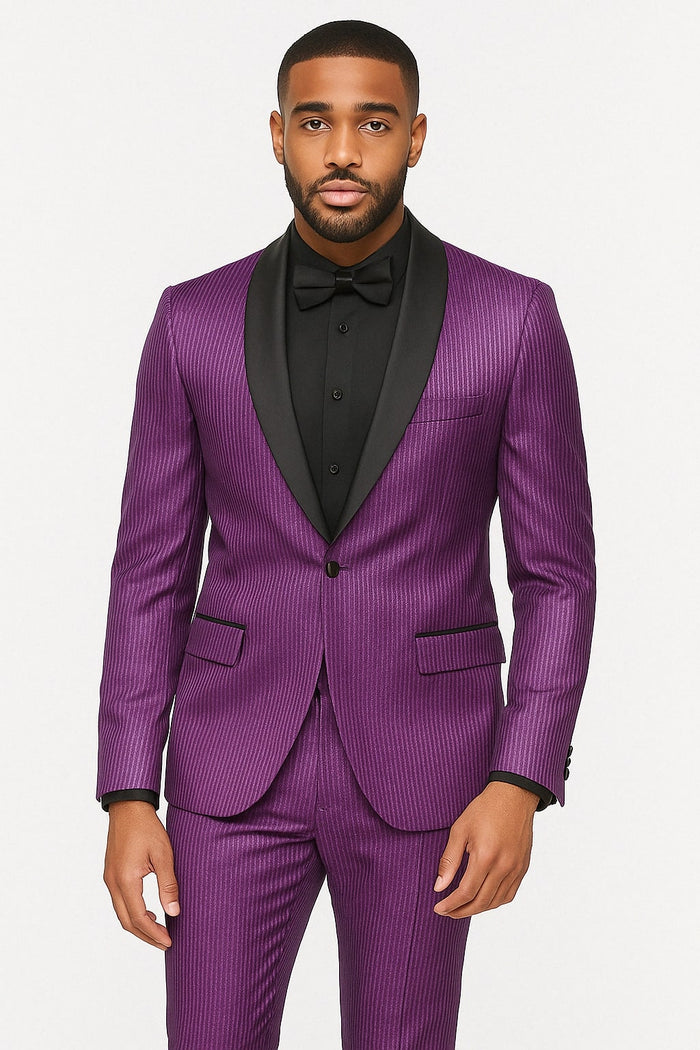 Mens Shiny Purple Tuxedo Jacket with Black Satin Shawl Lapel  Formal Party Blazer for Prom and Weddings