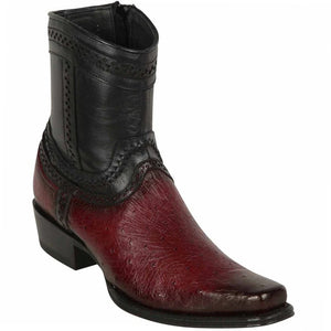 Los Altos Boots - Mens Dress Cowboy Boot - Low Priced Burgundy Smooth Ostrich Short Cowboy Boots- in Burgundy