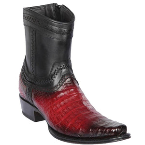 Los Altos Boots - Mens Dress Cowboy Boot - Low Priced Caiman Belly Short Cowboy Boots Burgundy- in Burgundy