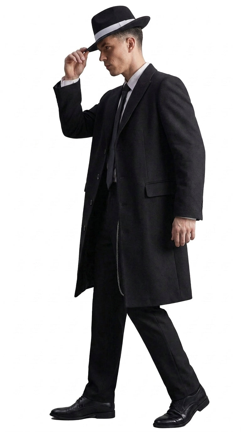 Men’s Charcoal Grey Vested Long Tuxedo Suit, Gangster Style Formal Wedding Prom Outfit