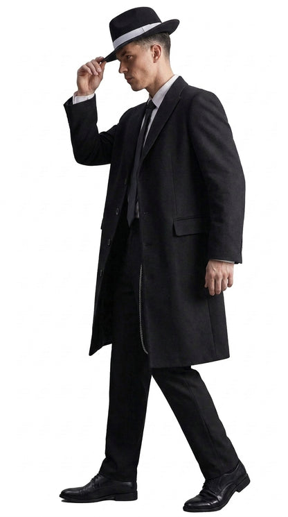 Men’s Charcoal Grey Vested Long Tuxedo Suit, Gangster Style Formal Wedding Prom Outfit