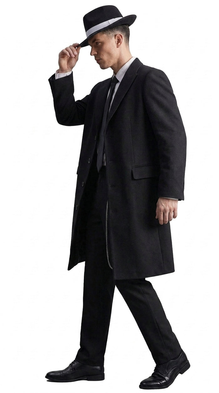 Men’s Charcoal Grey Vested Long Tuxedo Suit, Gangster Style Formal Wedding Prom Outfit