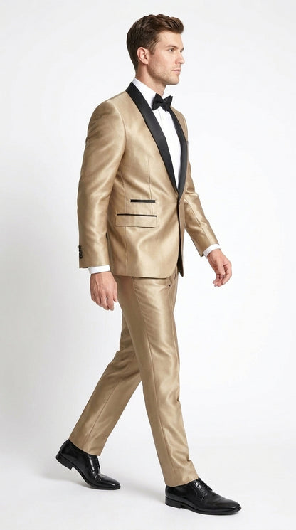 Men’s Champagne 2-Piece Tuxedo Suit with Black Shawl Lapel – Wedding & Prom