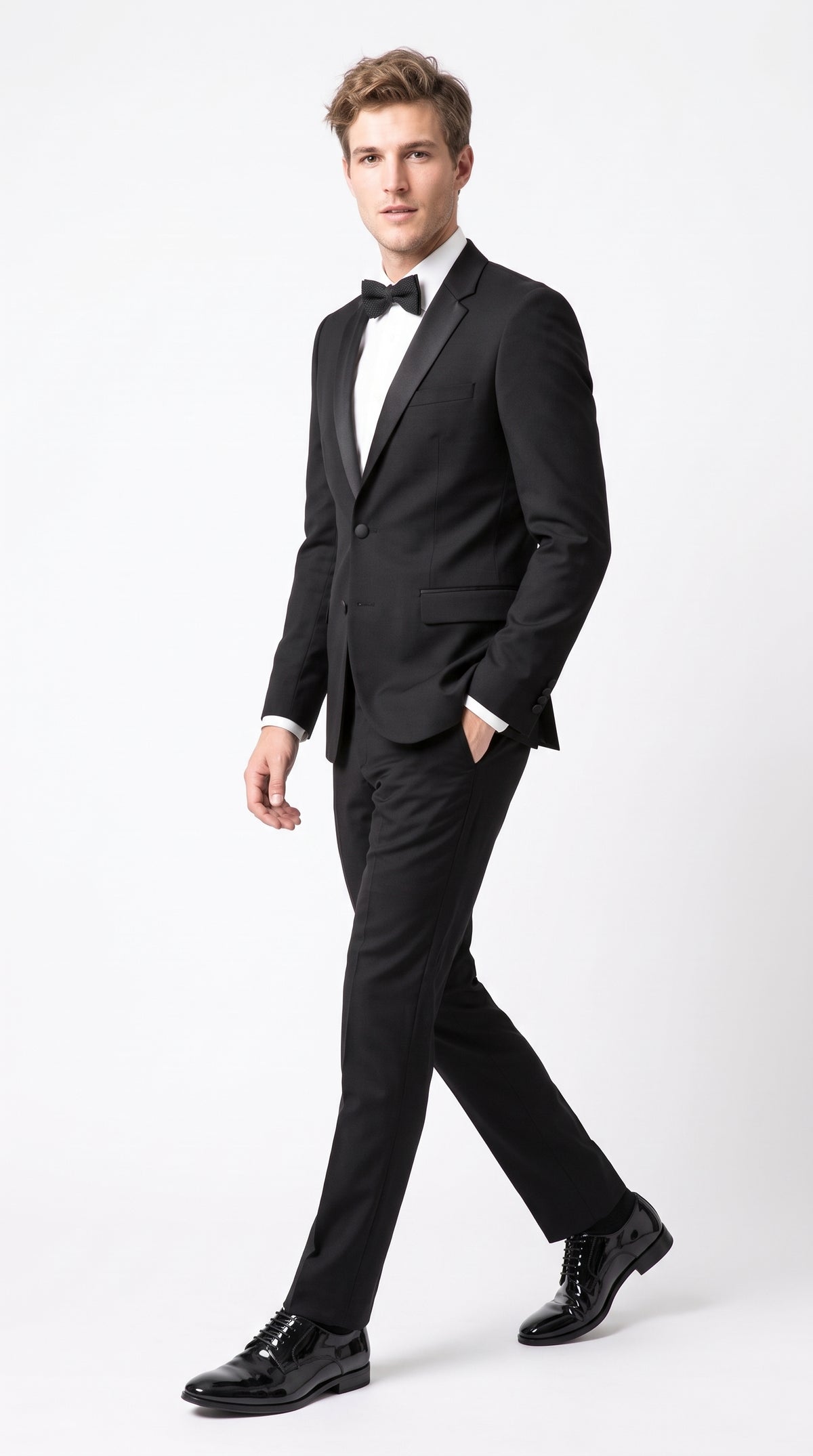 Men’s Black Wool Tuxedo Suit, 2 Button Modern Fit Formal Wedding Prom Tuxedo