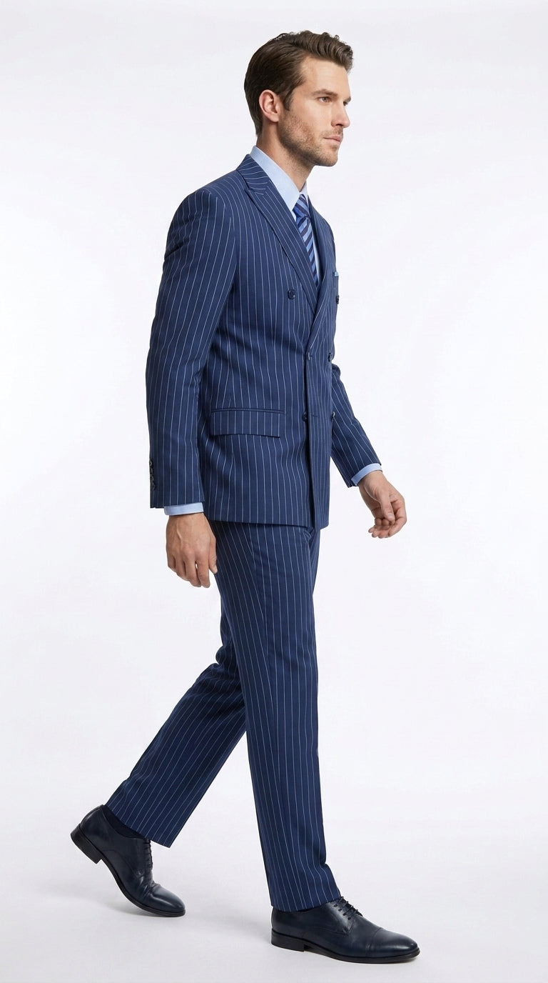 Men’s Royal Blue Pinstripe Double-Breasted Suit – 1920s Gangster Wedding, Prom and Business Suit
