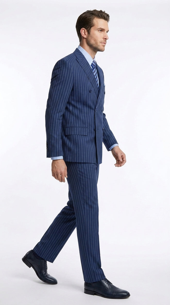 Men’s Royal Blue Pinstripe Double-Breasted Suit – 1920s Gangster Wedding, Prom and Business Suit